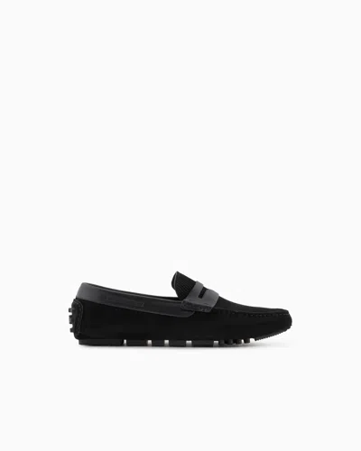 EMPORIO ARMANI MULTI-STRIPED SUEDE DRIVING LOAFERS