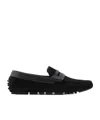 Emporio Armani Official Store Driver-mokassins Aus Mikroperforiertem Veloursleder In Black