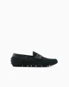 Emporio Armani Official Store Driver-mokassins Aus Mikroperforiertem Veloursleder In Green