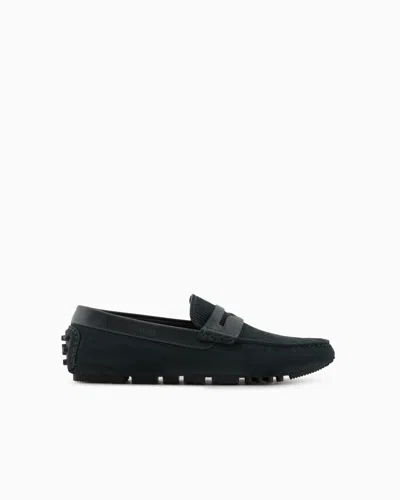 EMPORIO ARMANI MULTI-STRIPED SUEDE DRIVING LOAFERS