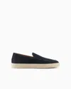 Emporio Armani Multi-striped Suede Slip-ons In Navy Blue