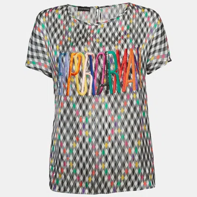 Pre-owned Emporio Armani Multicolor Checked Silk Embroidered Top S