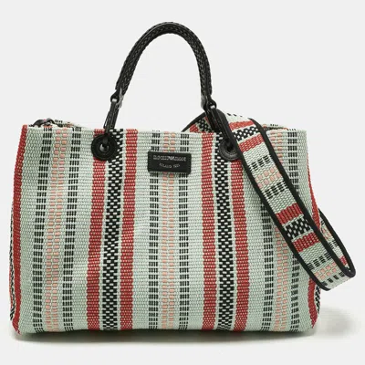 Pre-owned Emporio Armani Multicolor Fabric And Leather Myea Basketweave Tote