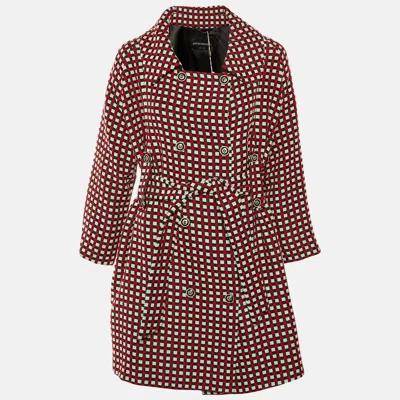Emporio Armani Multicolor Patterned Cotton Blend Belted Overcoat In Brown