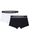 Emporio Armani Logo-waistband Cotton-blend Boxers (set Of Two) In Marine/bianco