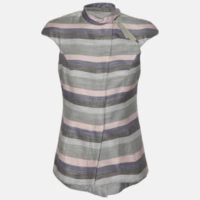 Emporio Armani Multicolor Striped Cotton Sleeveless Vest In Gray