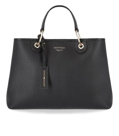 Emporio Armani Myea Black Shopping Bag In Nero/silver