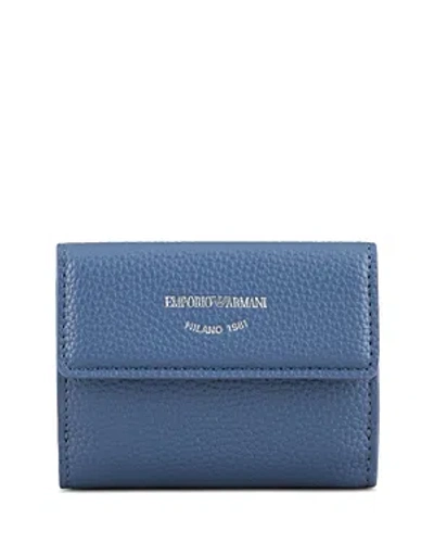 Emporio Armani Myea Trifold Wallet With Deer Print In Blue