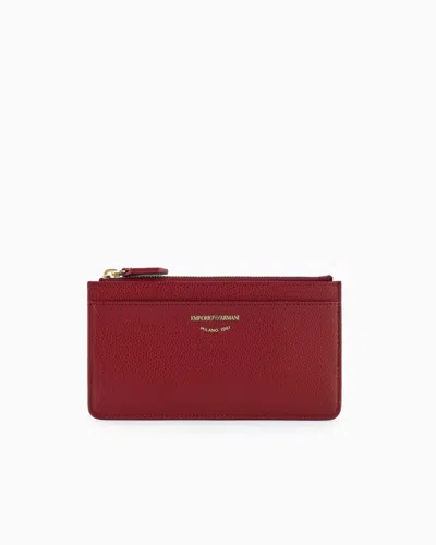 Emporio Armani Myea Deer-print Card Holder With Zip In Burgundy