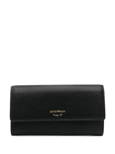 Emporio Armani Myea Deer-print Flap Wallet In Black