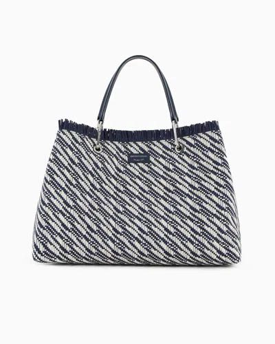 Emporio Armani Myea Large Basketweave Shopper Bag In Orange