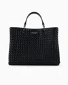 Emporio Armani Mittelgrosser Shopper Myea Aus Geflochtenem Leder In Schwarz