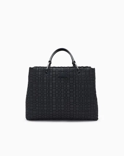 Emporio Armani Myea Medium Shopper Bag In Woven Nylon In Black