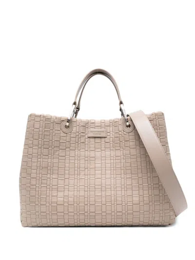Emporio Armani Myea Medium Shopper Bag In Woven Nylon In Neutral