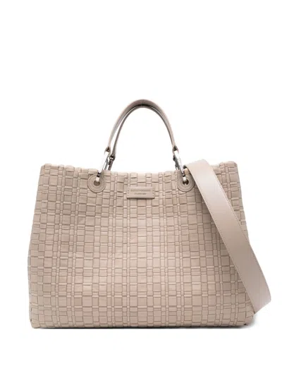Emporio Armani Myea Medium Shopper Bag In Woven Nylon In Neutral