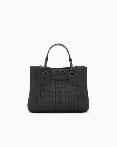 Emporio Armani Myea Small Shopper Bag In Woven Nylon In Black