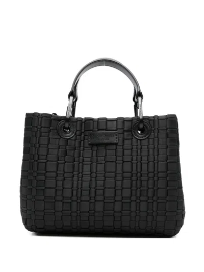 Emporio Armani Myea Small Shopper Bag In Woven Nylon In Black