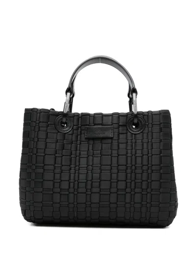 Emporio Armani Myea Small Shopper Bag In Woven Nylon In Black