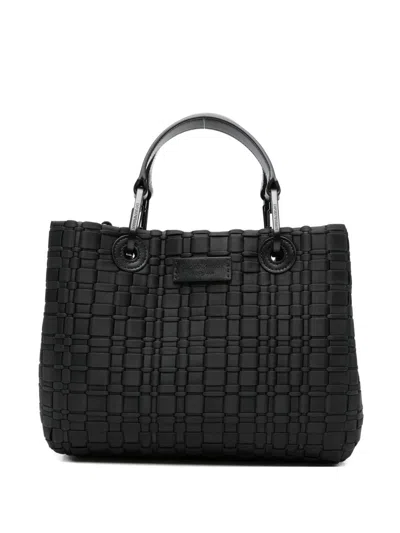 Emporio Armani Myea Small Shopper Bag In Woven Nylon In Black