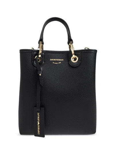 Emporio Armani Deer Print Myea Vertical Shopper Bag In Black