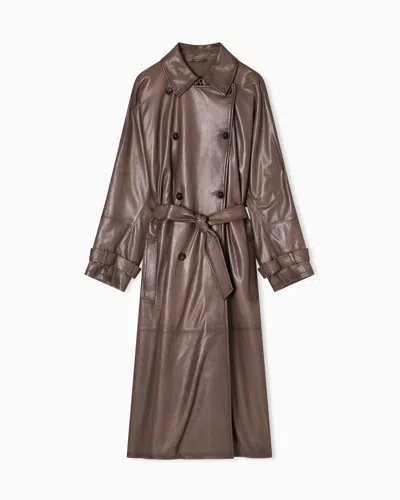 Emporio Armani Nappa-lambskin, Double-breasted Trench Coat With Belt In Brown