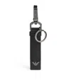 Emporio Armani Nappa Lambskin Logo Keyring In Black