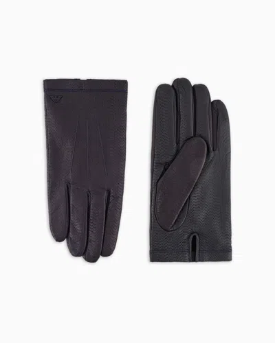 Emporio Armani Nappa Lambskin Touchscreen Gloves In Black
