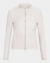 Emporio Armani Nappa Leather & Linen Jacket In Grey