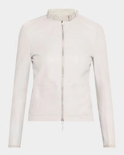 Emporio Armani Nappa Leather & Linen Jacket In Grey