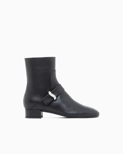 Emporio Armani Nappa Leather Ankle Boots With A Side Zip And Metal Buckle In Black