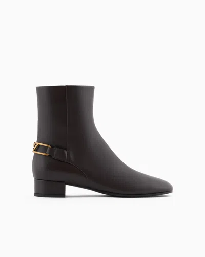 Emporio Armani Nappa-leather Ankle Boots With An Eagle Plate In Braun