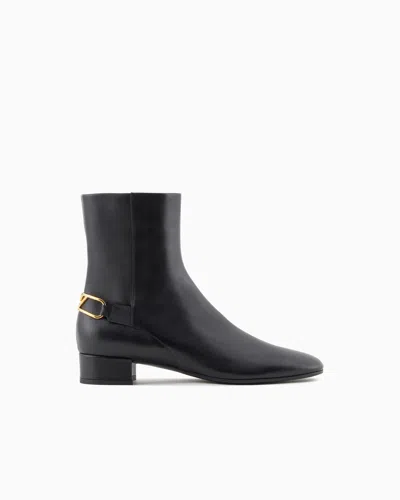 Emporio Armani Official Store Bottines En Nappa Avec Plaque Aigle In Noir