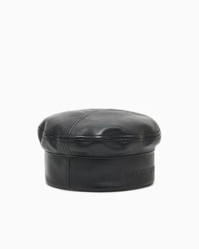 EMPORIO ARMANI NAPPA LEATHER BERET WITH LOGO