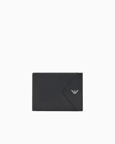 Emporio Armani Nappa Leather Bifold Wallet With Geometric Detail In Black