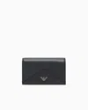 Emporio Armani Nappa Leather Card Holder With Flap With Geometric Detail In Black