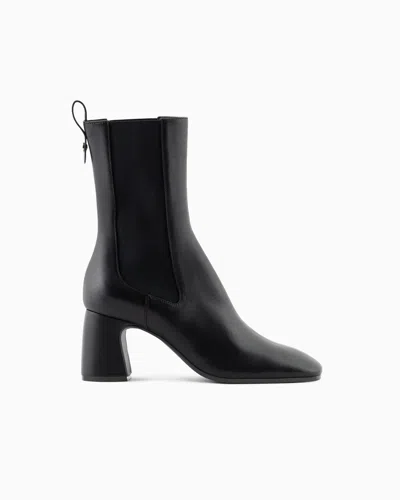 Emporio Armani Official Store Nappa Leather High-heeled Ankle Boots With Elastic Insert In Black