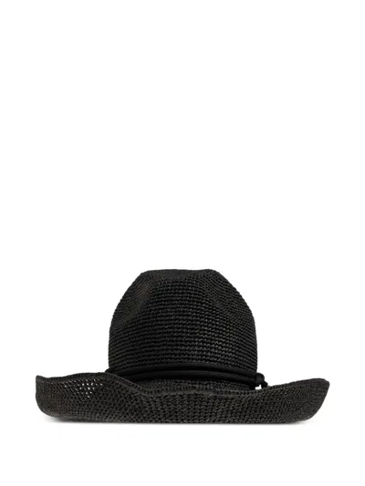 Emporio Armani Natural Cord Sun Hat In Black