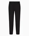 Emporio Armani Natural Stretch Canvas Trousers With Elasticated Cuffs In Black