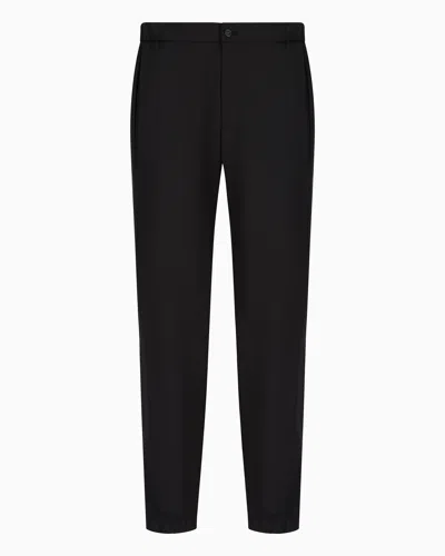 Emporio Armani Natural Stretch Canvas Trousers With Elasticated Cuffs In Black