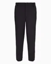 Emporio Armani Natural Stretch Canvas Trousers With Elasticated Cuffs In Navy Blue