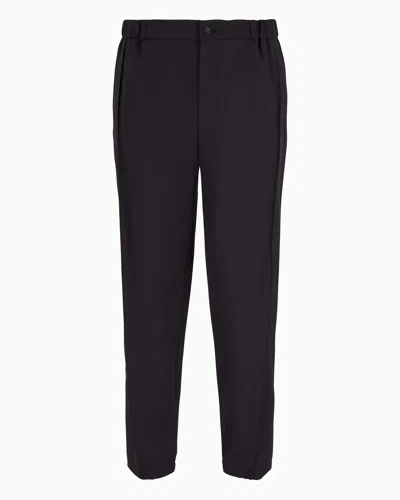 Emporio Armani Natural Stretch Canvas Trousers With Elasticated Cuffs In Navy Blue