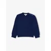 Emporio Armani Naval Academy Embossed-branding Crewneck Wool-blend Jumper 6-36 In Blue