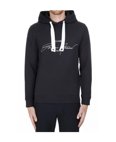 Emporio Armani Navy Blue Badge Hooded Sweater In Black