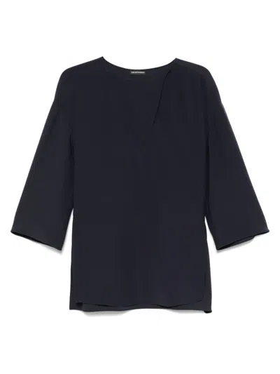EMPORIO ARMANI NAVY BLUE CADY BLOUSE