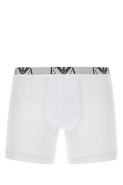 Emporio Armani Navy Blue Cotton Boxer Set In White