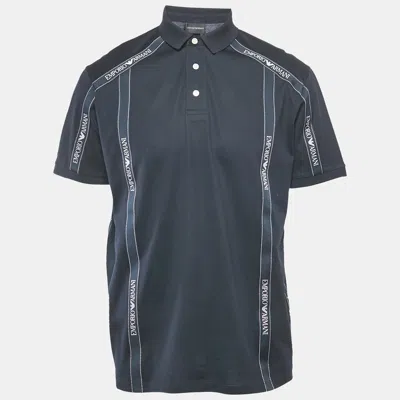 Pre-owned Emporio Armani Navy Blue Cotton Logo Tape Trimmed Polo T-shirt Xxl
