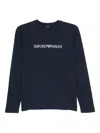 Emporio Armani Crew Neck Cotton Blend Long Sleeves Pajamas In Blue