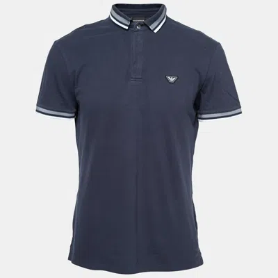 Pre-owned Emporio Armani Navy Blue Cotton Pique Polo T-shirt Xl