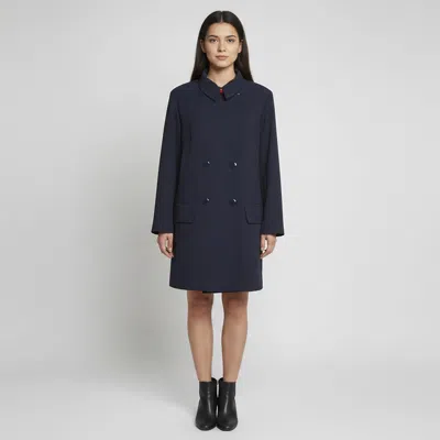 Pre-owned Emporio Armani Navy Blue Crepe Double Breasted Mid Length Coat S