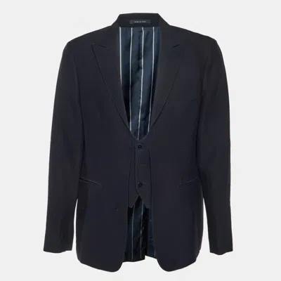 Pre-owned Emporio Armani Navy Blue Dotted Wool Vest Detail Blazer Xxl